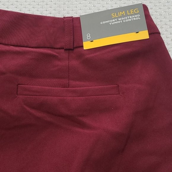 JM Collection Women's Tummy Control Slim Leg Pants, Cherry Pie, Size 8 - Picture 2 of 4